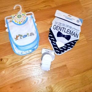 New baby boy bibs and mittens